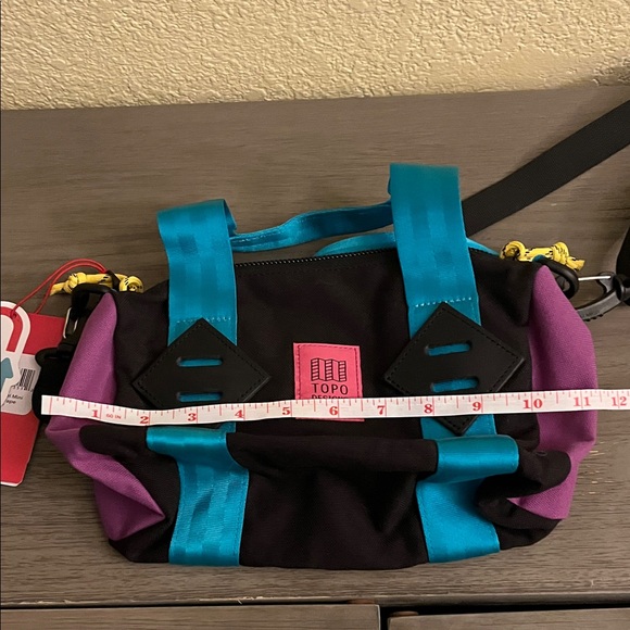 NWT Topo Designs Classic Duffel Mini Black with Blue and Purple Accents - Picture 4 of 6